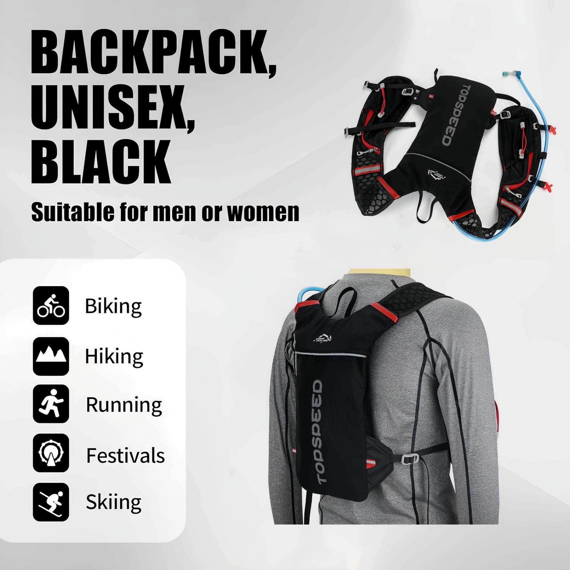 Zaino Idratazione ,Zaino Super Leggero,Zainetto Leggero per Corsa Ciclismo Maratona Trekking Trail Nero.(Solo Zaino)