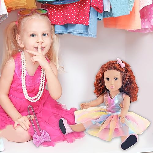 Miniatura 5 de ZITA ELEMENT Muñeca americana de 18 pulgadas con ropa y accesorios para muñecas, incluyendo muñeca de 18 pulgadas, vestido de arco iris, bolsa de