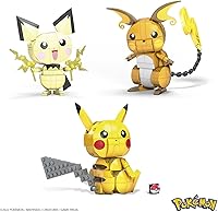 Vista 2 de MEGA Pokémon Figuras de acción juego de construcción de juguete, Pikachu, Raichu y Pichu Build n Show Pikachu Evolution Trio con pin de bola Poke