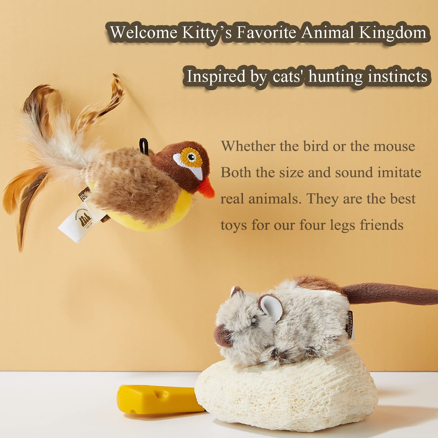 2er-Pack Katzenspielzeug, Interaktives Plüsch Katzenspielzeug Maus, Kätzchen Zwitschern Vogel, Lebensechte Tierische Geräusche, Kätzchen Spielzeug für Innen Katze Kätzchen Übung
