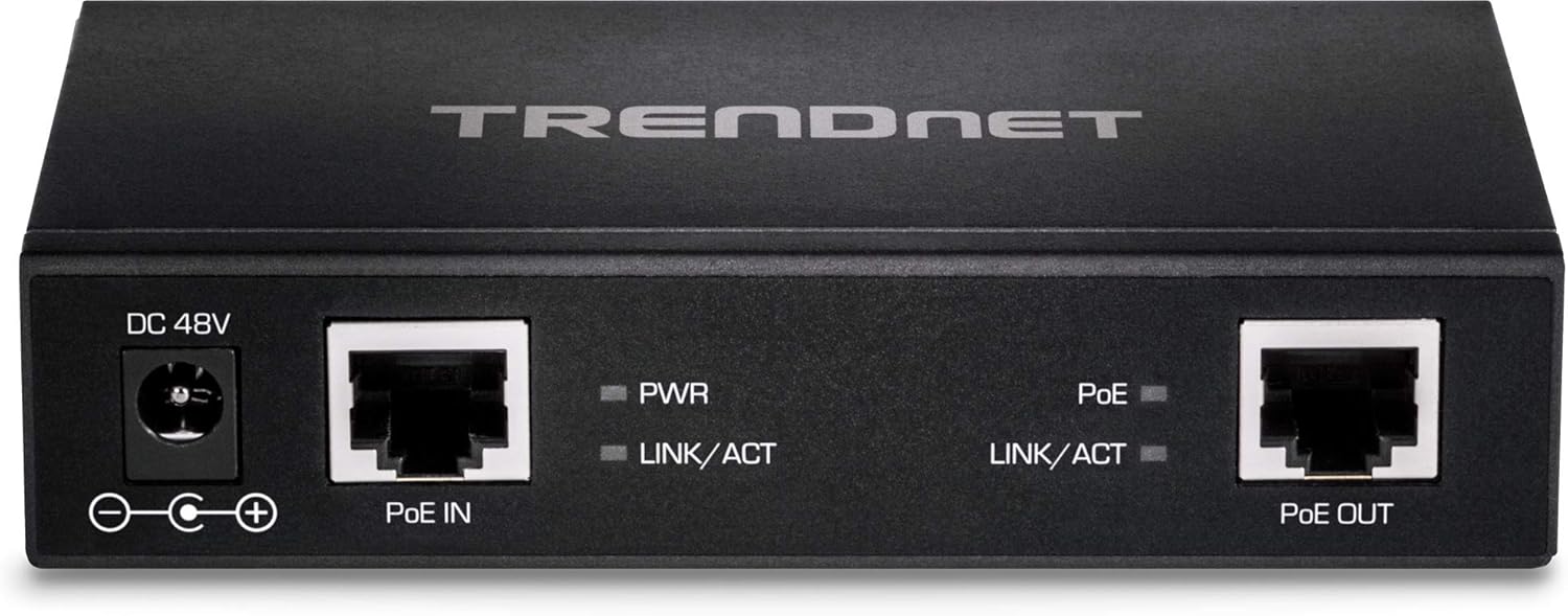 TRENDnet Gigabit PoE+ Repeater/Amplifier, TPE-E110, Extender, 1 x Gigabit PoE+ in Port, 1 x Gigabit PoE Out Port, Extends 100m for Distance Up to 200m (656 ft), Supports PoE (15.4W) & PoE+ (30W)