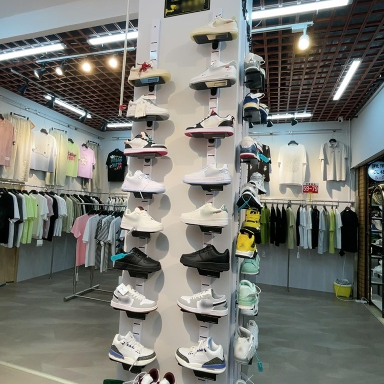 YUANCHUTOP Easy Install Hanging Shoe Storage Shelves for Retail, 2-Pack Shoe Wall Holder with Labels, 150cm White Clothing Store Display, nized Shoe Rack Solution