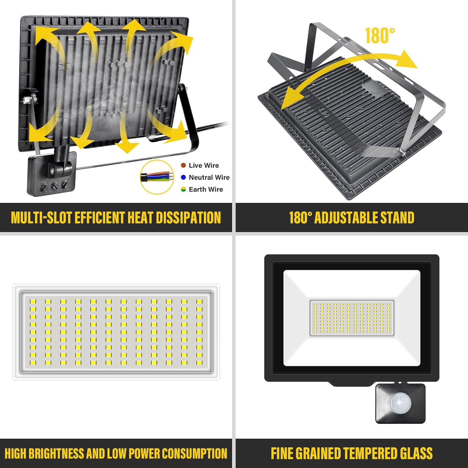 Willpower 2pcs LED Floodlight 75W 7500lm Motion Sensor Security Lights Outdoor IP66 Waterproof PIR Lights White 6000K Wall Light for Garden, Garage, Patio, Lawn