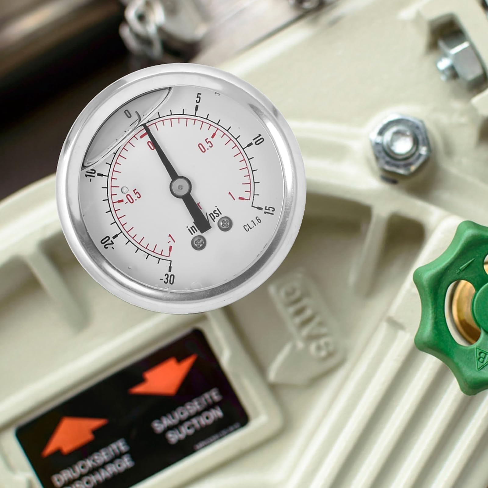 Manometer, 1 Bar Vakuum, Edelstahl mit Ölfüllung, genaue klare Messwerte, 1/4 BSP-Gewinde, für Industrie, Chemie, Bergbau