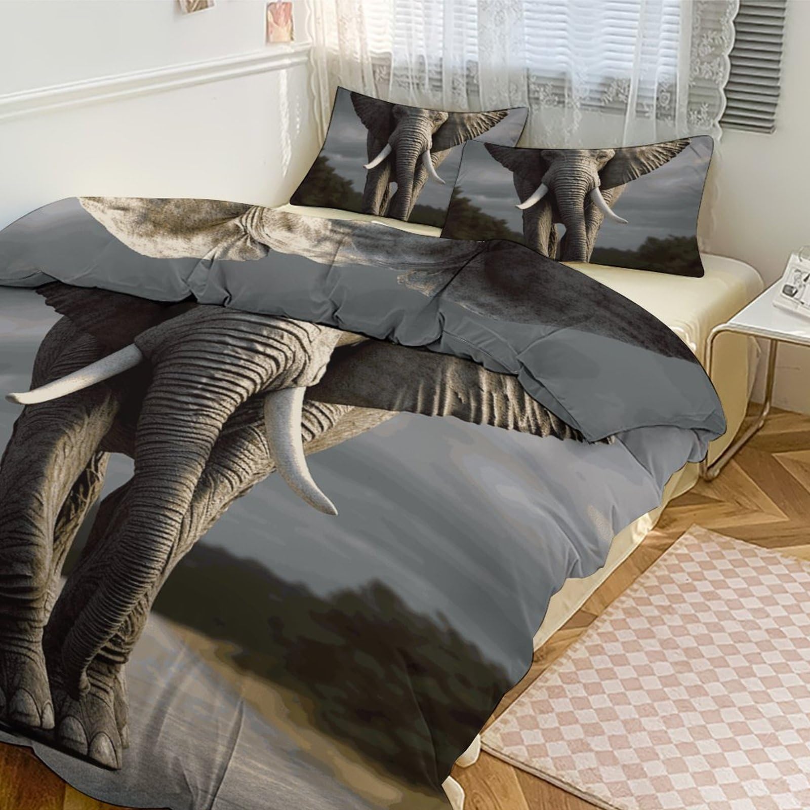 Parure de lit épaisseur confort couette grand lit motif éléphant