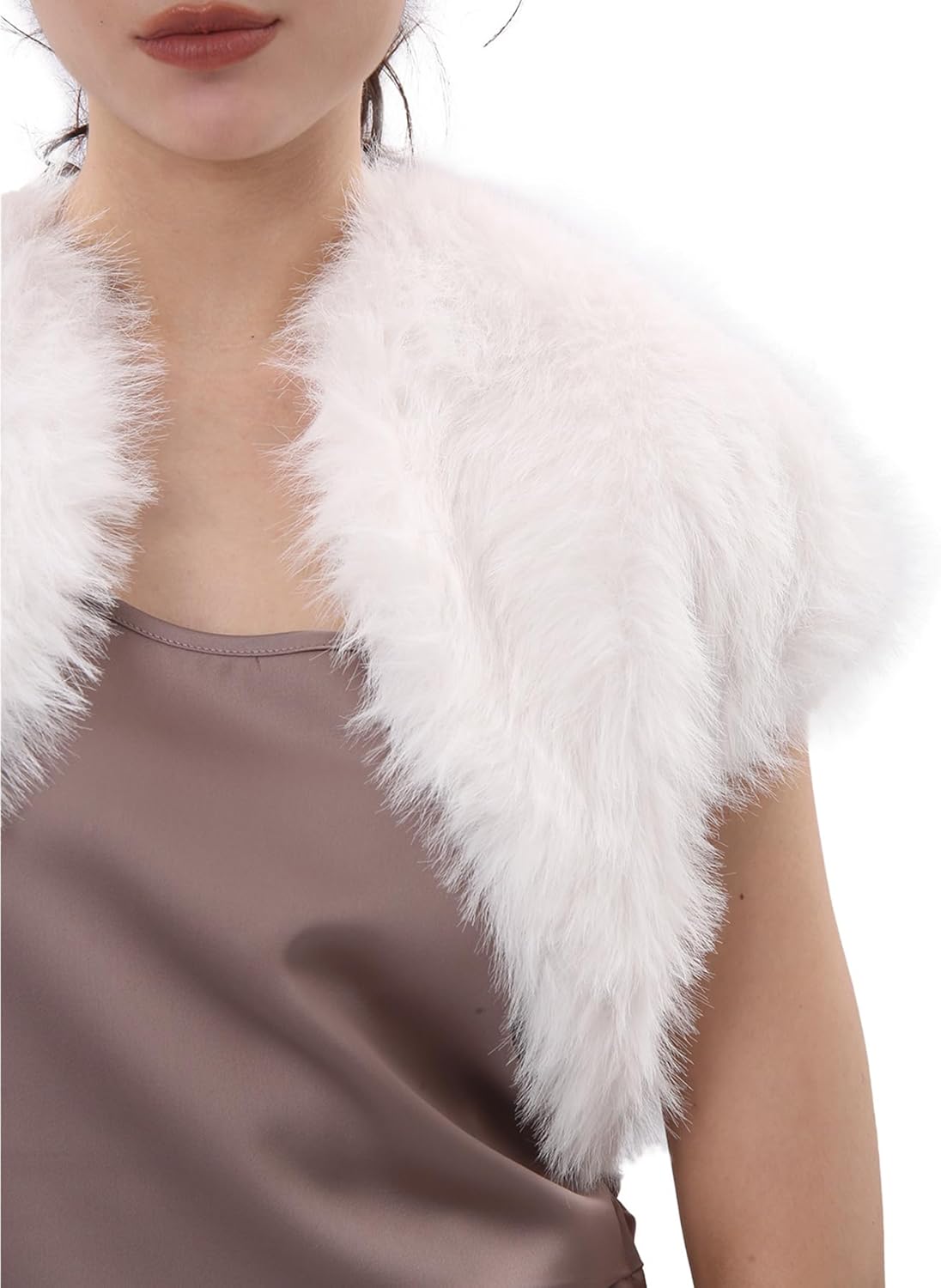 Amazhiyu Women Faux Fur Bolero Shrug Cap Sleeve Crop Cardigan for Evening Dress - Image 2