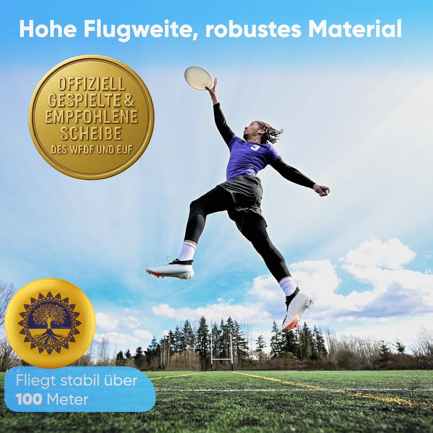 eurodisc 175 g Ultimate Frisbee Disc dysk do rzucania z ekologicznego tworzywa sztucznego, stabilna trajektoria ponad 100 m, motyw zdjęcia drzewo życia złoto zrównoważony z surowców odnawialnych