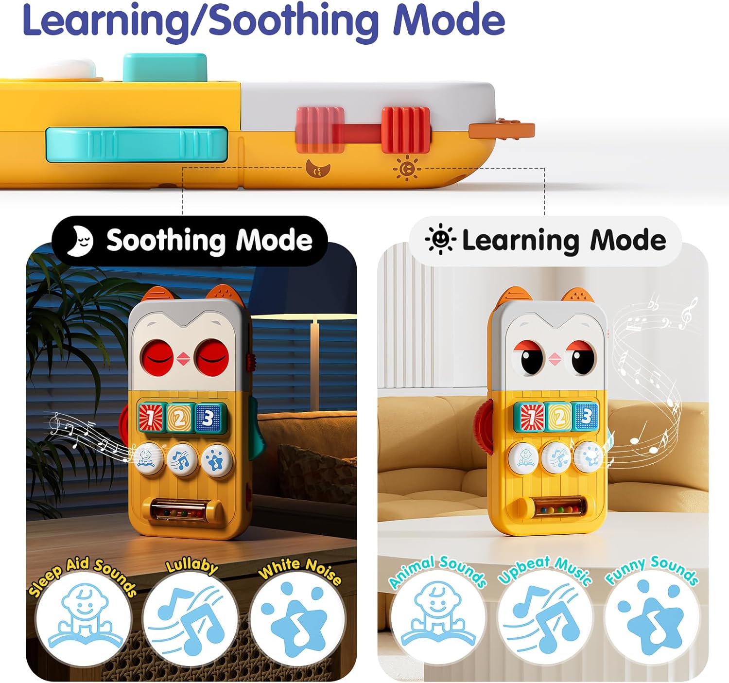 HOLA Toys for 1 Year Old Boys & Girls, Owl Phone Baby Toys 6-12 Months, Learning/Soothing Mode Musical Infant Toy with Lullabies, Fine Motor Skills Sensory Toy for Travel, Easter Basket Stuffers