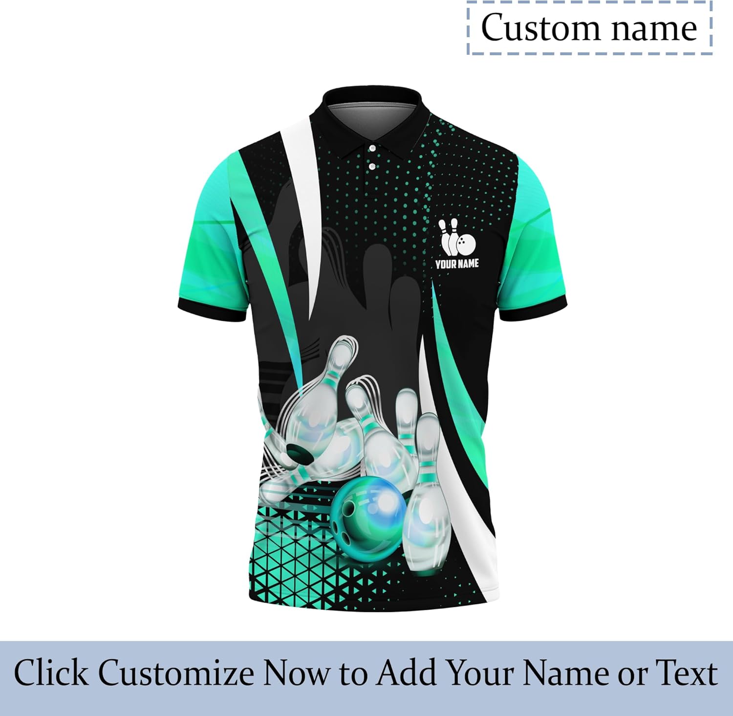 Mens Womens Bowling Lover Polo Shirt Personalized Green Polka Dots Bowling Pin Short Sleeve T-Shirt Bowling Themed Clothes
