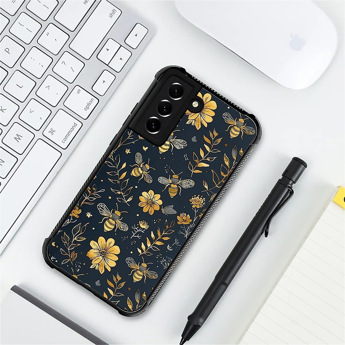 Compatible with Samsung Galaxy S22 Plus Case,Vintage Yellow Bee Floral Amazing Pattern Design Shockproof Anti-Scratch Hard PC Back Case for Samsung Galaxy S22 Plus - Image 7