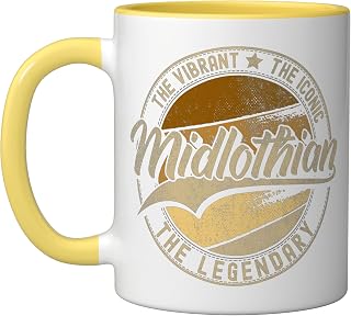 Midlothian TX | Texas | Vintage Distressed Ceramic Mug, Yellow/White