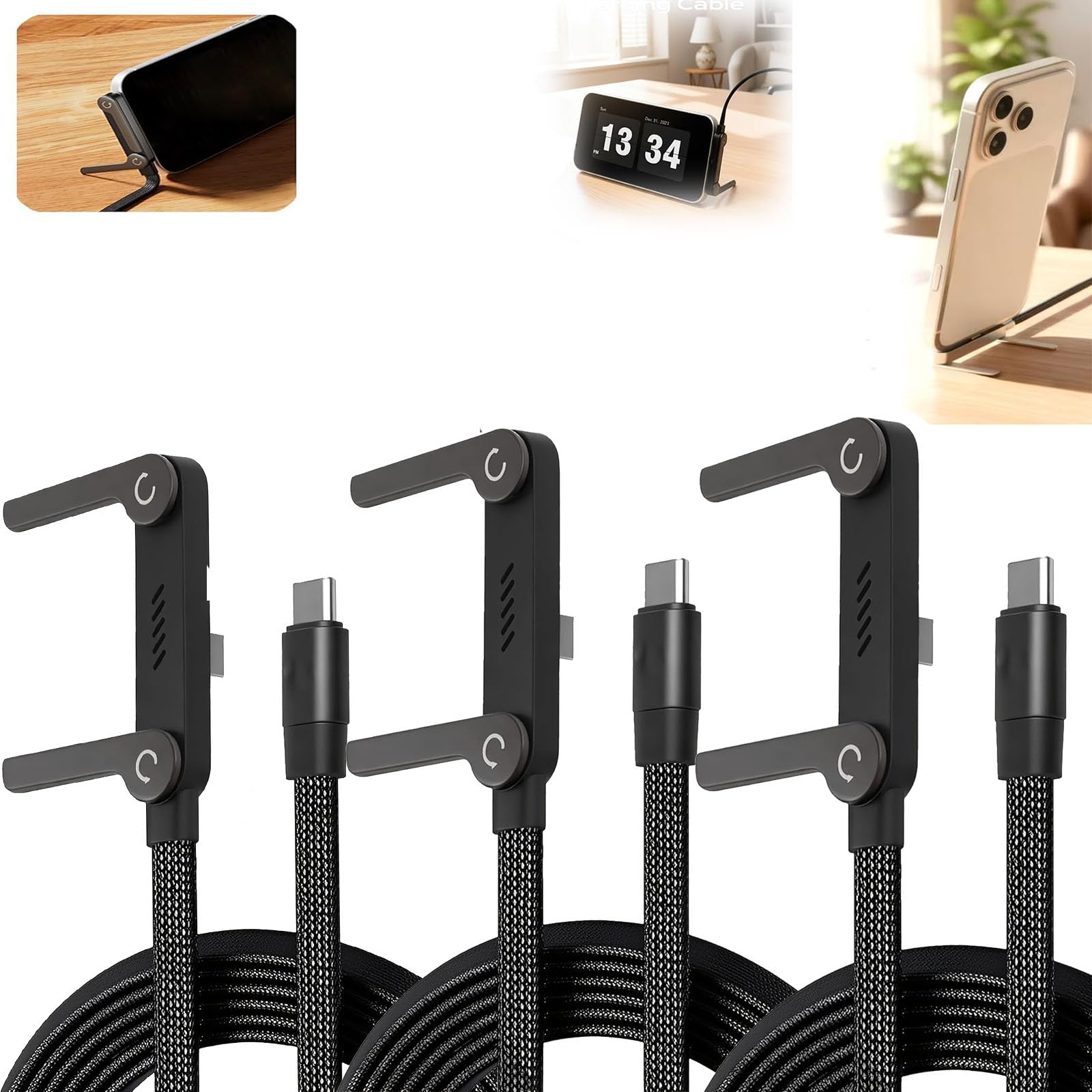 Invisible Holder Charger Cable with Stand Type-C to Type-C 240W PD Fast Charging Cable with 360 Adjustable Metal