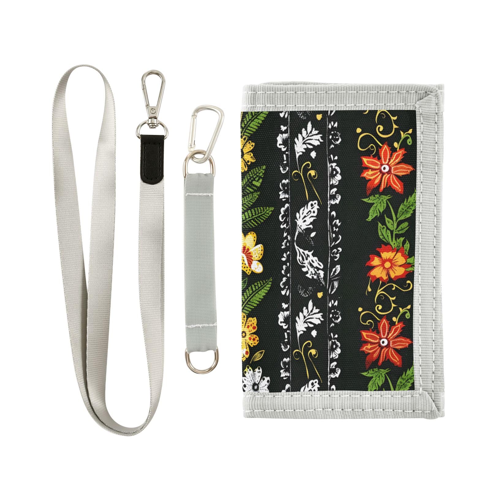 ALAZA Kids Wallets for Boys Girls Toddler Trifold Wallet Children Small Black Floral with Zipper Coin Pocket