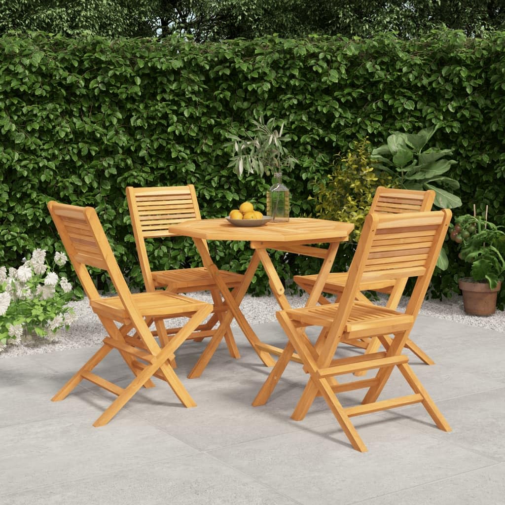 Set di mobili da giardino pieghevole, 5 pezzi, in legno di teak, 85 x 85 cm, 4 sedie, resistente alle intemperie, balcone, terrazza