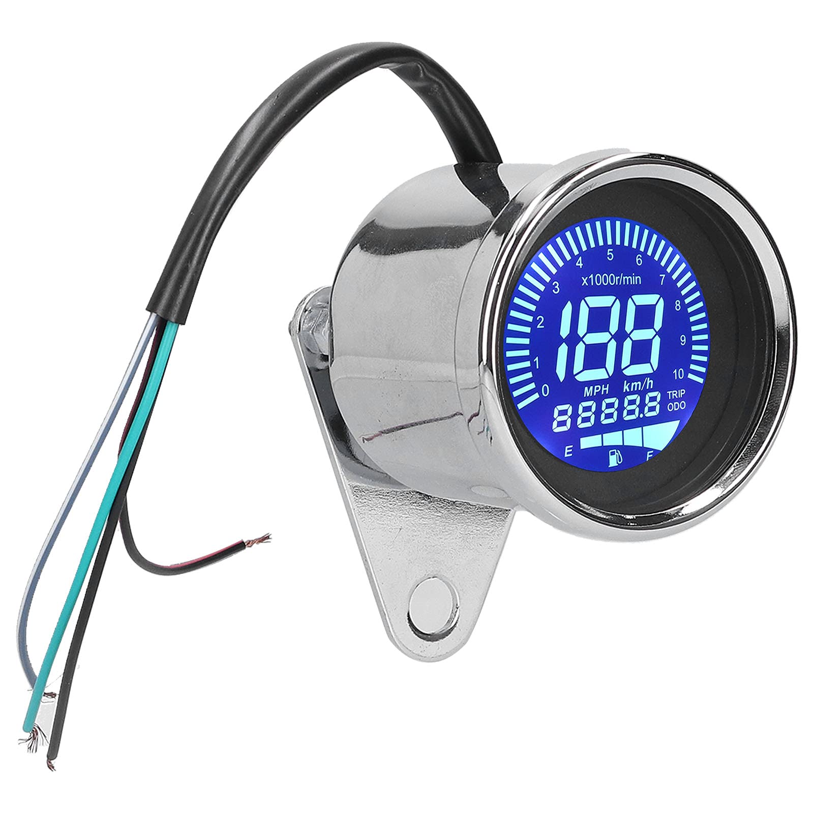 Velocímetro impermeable de moto 12V con pantalla LED digital cromada 8