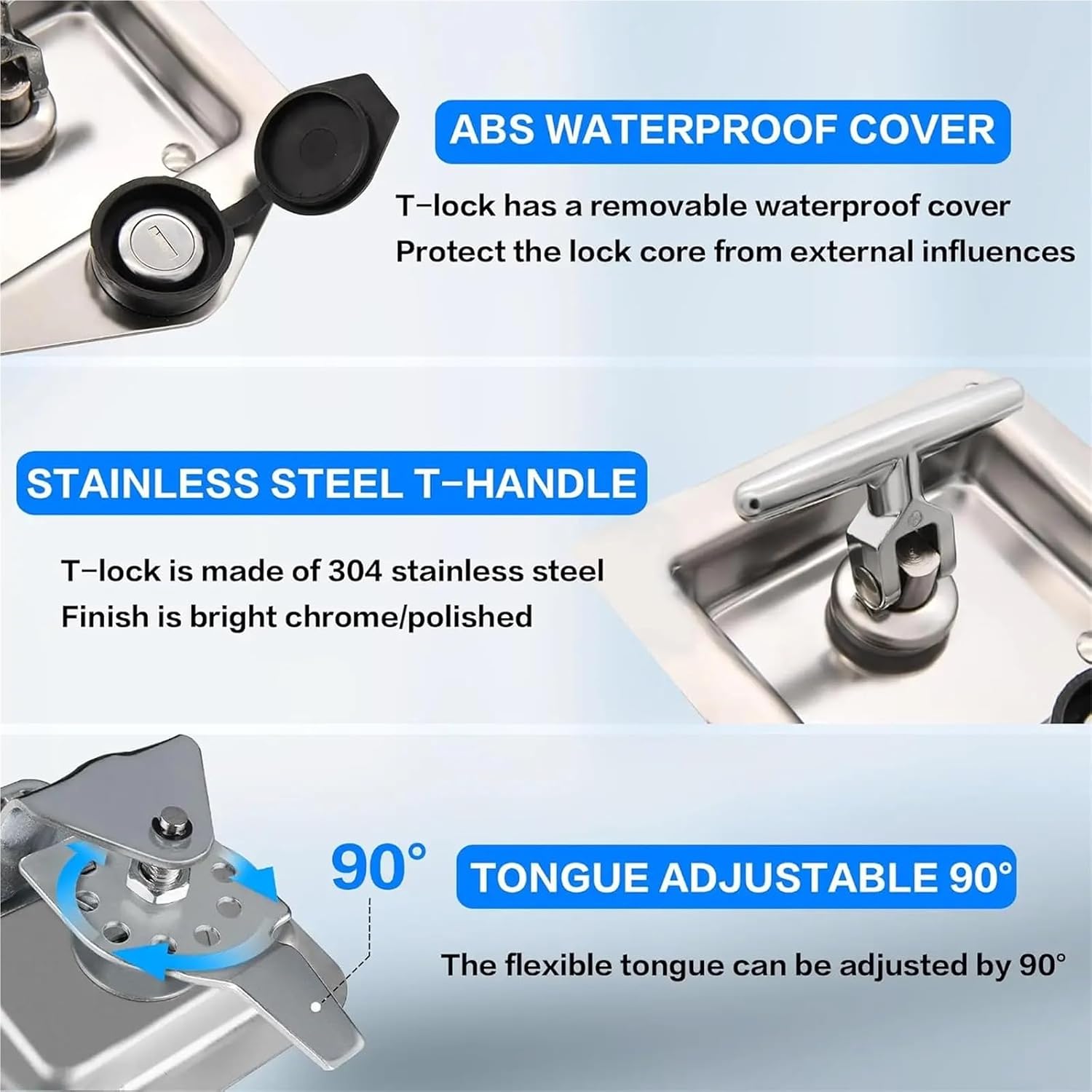Tool Box Latch 3 Pack Truck Bed Toolbox T-Handle Latches With 304 Stainless Steel Latch & Gasket 4 Keys - Heavy Duty Security Lock For RV