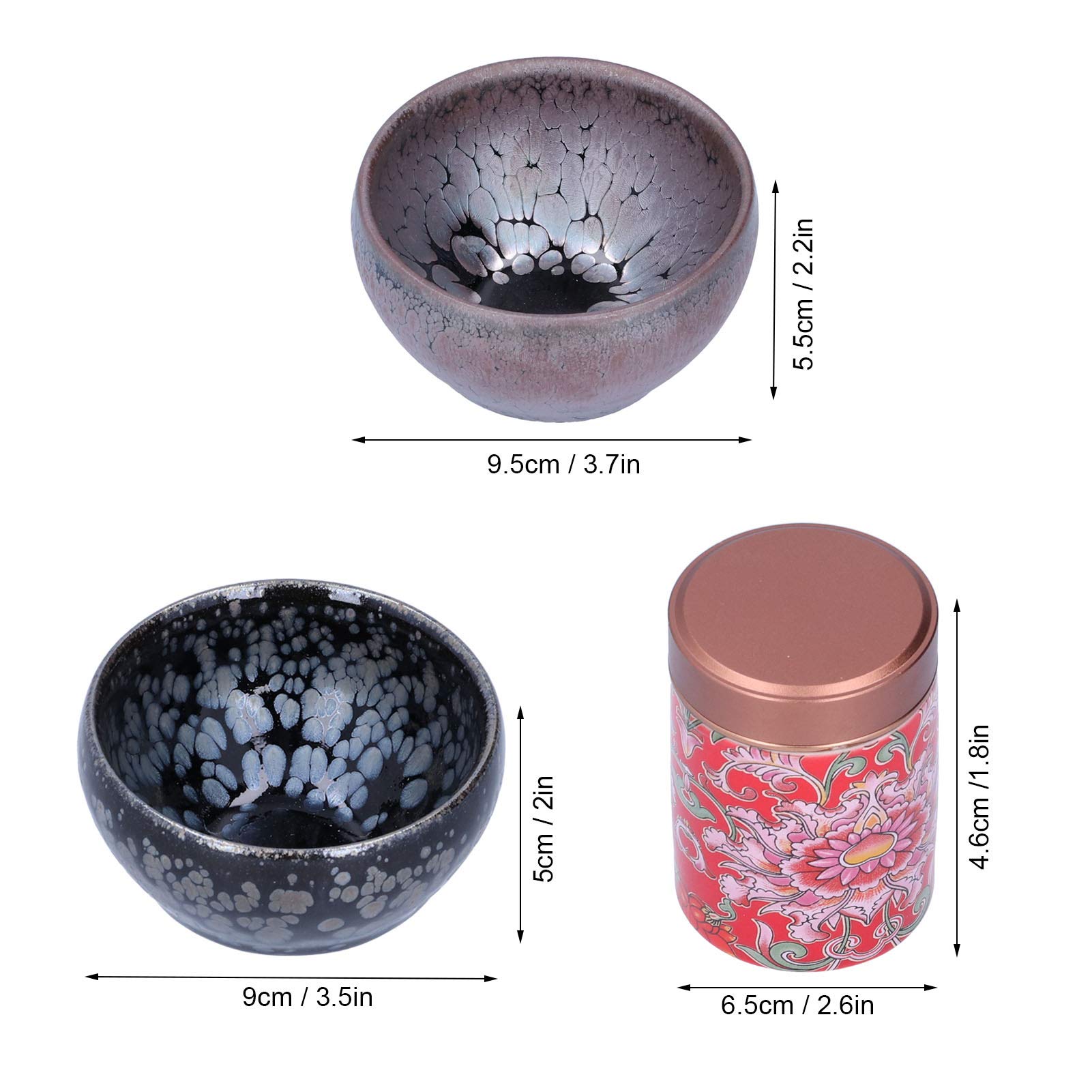 Handbemaltes Teetassen-Set aus Glasierter Keramik, 2-tlg. Porzellan-Teetasse Mit Vintage-Teekanister Im Chinesischen Stil, Einzigartige Textur-Glasur-Tasse
