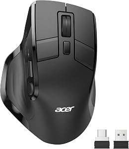 acer Ratón Inalámbrico Trimodo, Ratón Bluetooth de 4000 DPI para 4 Dispositivos (2,4 G+BT 5.2+Cable), Ratón Ergonómico Recargable con Pantalla OLED, 5 Botones Programables para PC, Portátil y MacBook.