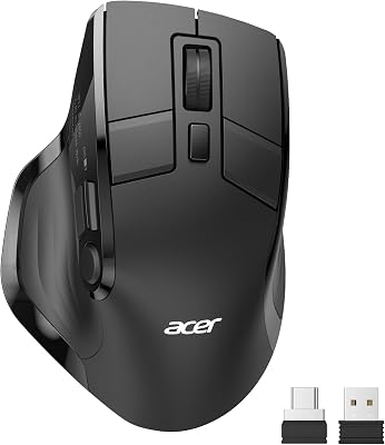 acer Ratón Inalámbrico Trimodo, Ratón Bluetooth de 4000 DPI para 4 Dispositivos (2,4 G+BT 5.2+Cable), Ratón Ergonómico Recargable con Pantalla OLED, 5 Botones Programables para PC, Portátil y MacBook.