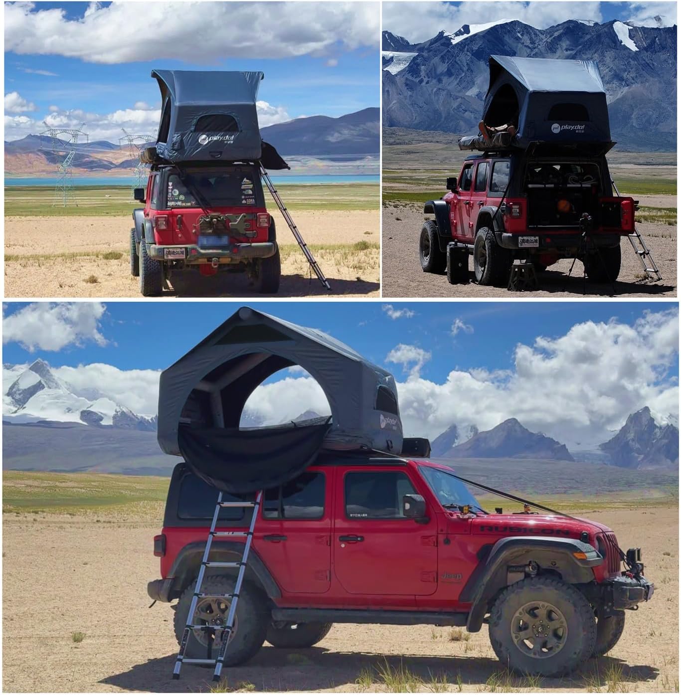 WINTENT Inflatable Rooftop Tents for Camping Easy Setup Tent for Top of Car Roof Tent Pickup Truck SUV Tents Blow Up with Strip Light, Ladder, Thick Mattress