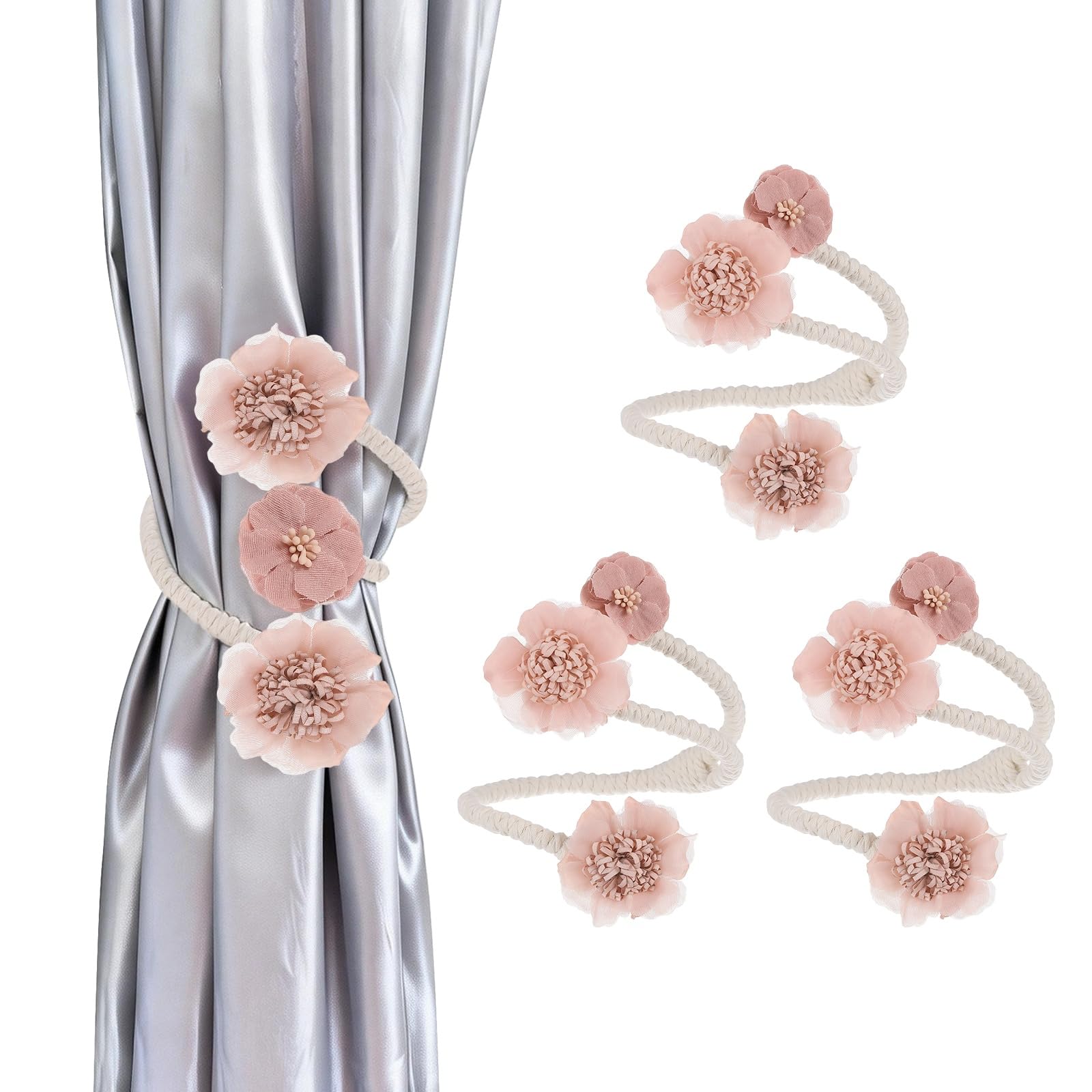 Sujetadores de cortinas con flores artificiales PATIKIL 4 piezas rosa