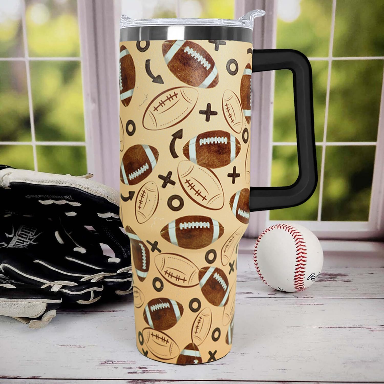 Ceovfoi 40 Oz Football Tumbler With Handle,Softball Coffee Travel Mug Cup Water Bottle,Softball Decor,Softball Gifts for Women - Image 4