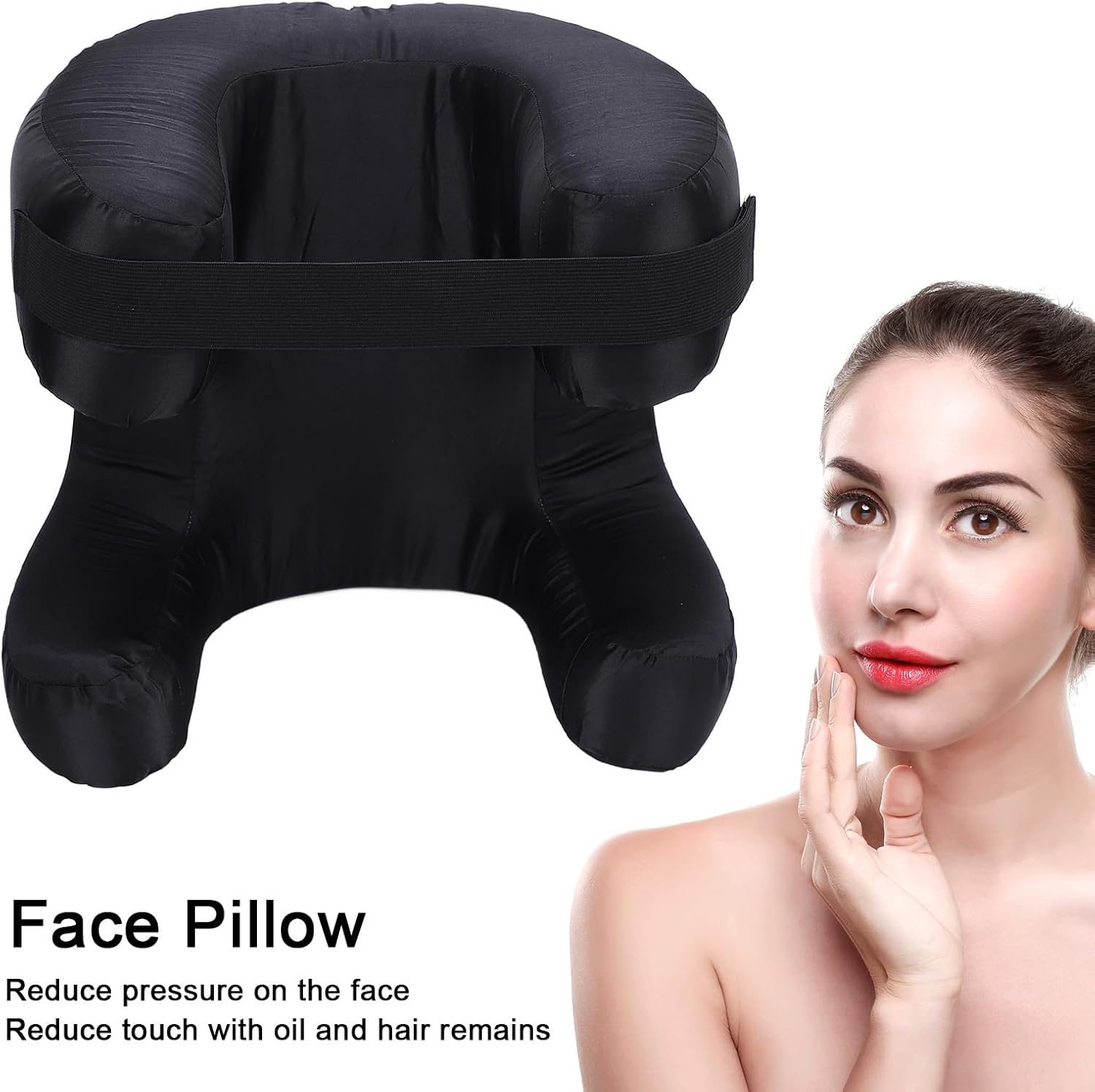 Face Pillow, Beauty Pillow with Ergonomic Memory Foam Support and Soft Silk Fabric Cushioning for Back Sleep, Anti Wrinkles (Black)
