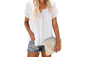 Women's Dressy V Neck Short Sleeve Lace Casual Shirts Blouses