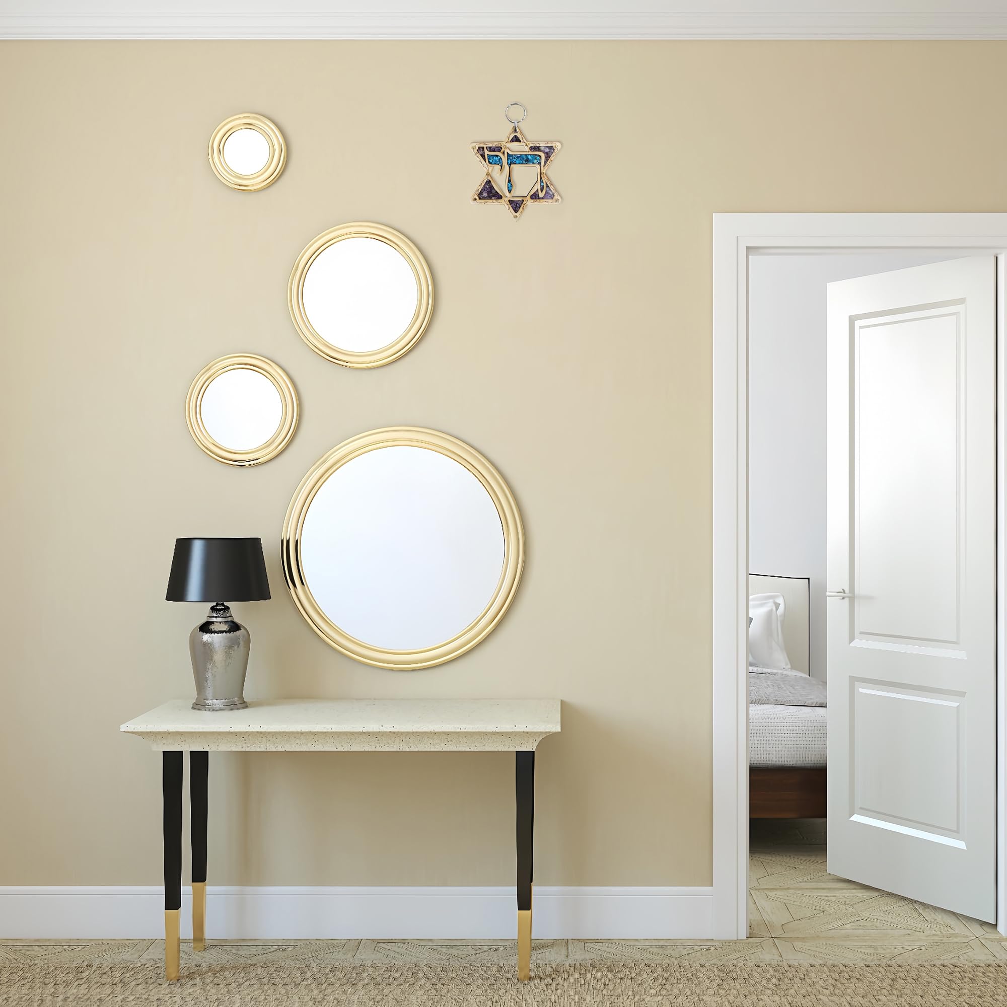 My Daily Styles Targa Decorativa In Legno Con Stella Di David E Chai - 12,7 Cm - Made In Israel - copertina