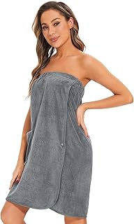 Ymmchy Sauna Frottee Bademantel Damen Saunatuch Saunakilt mit Druckknöpfen, Tasche und Gummizug