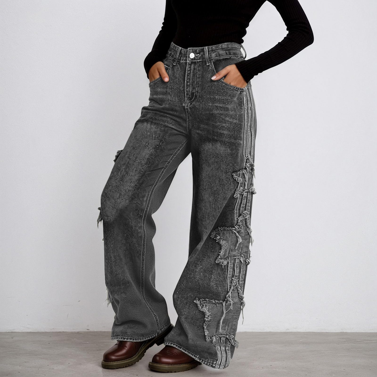 Pantalón Vaquero Mujer Ropa Vaqueros Casual Pantalones Invierno Rectos Tejanos Ligero Ancho Tallas Grandes Pantalon Elasticos Primavera Anchos Baggy