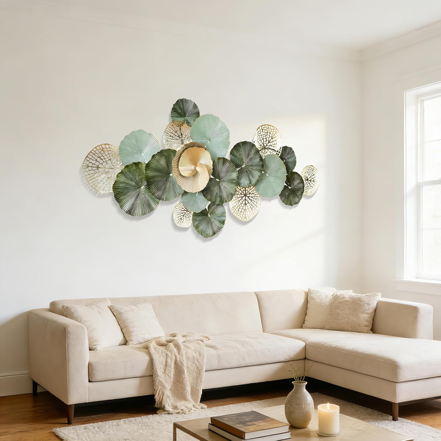 Axioglo Modern Metal Wall Art Decor, Large 3D Abstract Lotus Leaf Design, Handcrafted Iron Wall Decor for Living Room, Bedroom, Entryway, 51" Home Decoration
