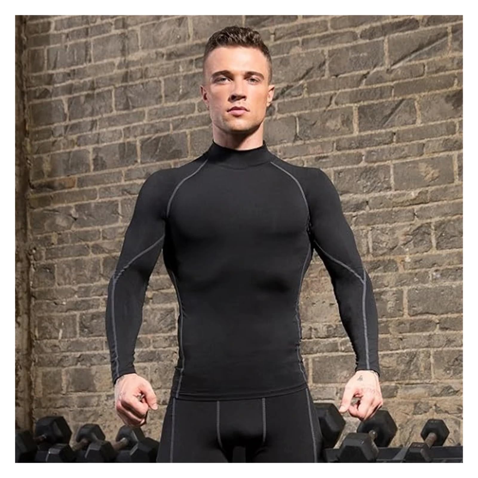 Camiseta Ajustada Deportiva de Manga Larga compresión Secado rápido con Cuello Alto for Hombre, Informal for Correr