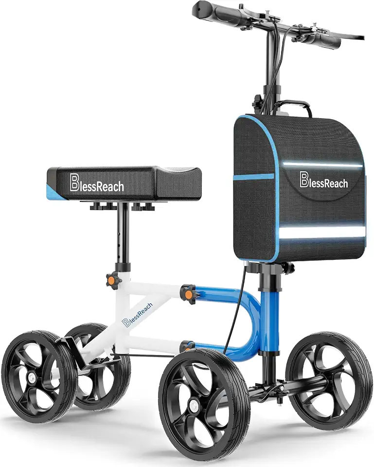 BlessReach Patinete De Joelho, Patinete De Joelho Para Adultos Submetidos A Cirurgia No Pé, Andador De Joelho Para Lesões No Pé, Alternativa Compacta À Muleta Com Sistema De Freio Duplo (Azul)