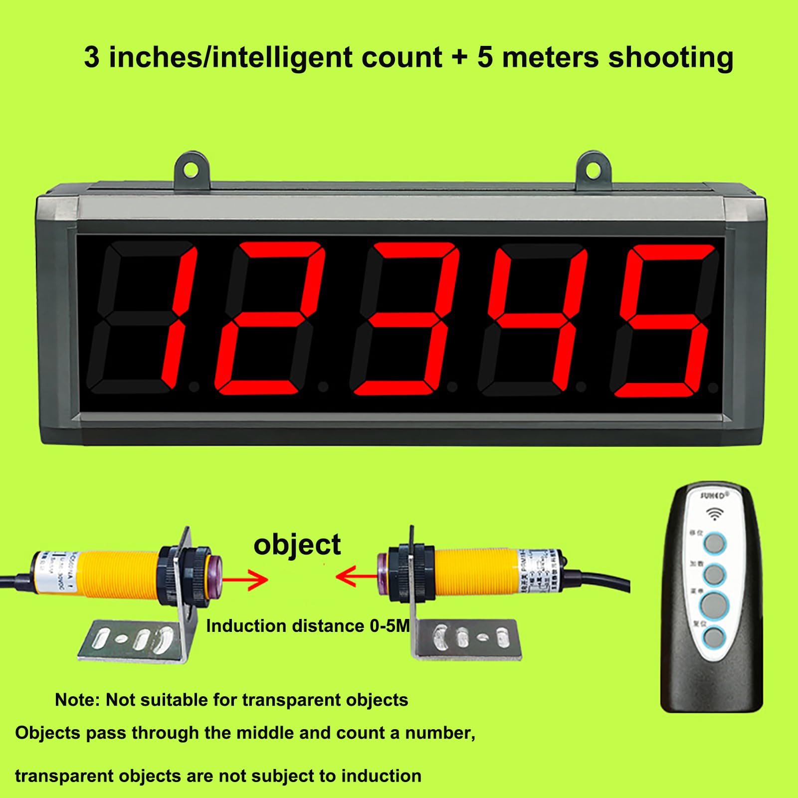 Compteur numérique LED avec télécommande, compteur automatique à 5 chiffres 1-99999, mémoire et capteur 5 m pour usine