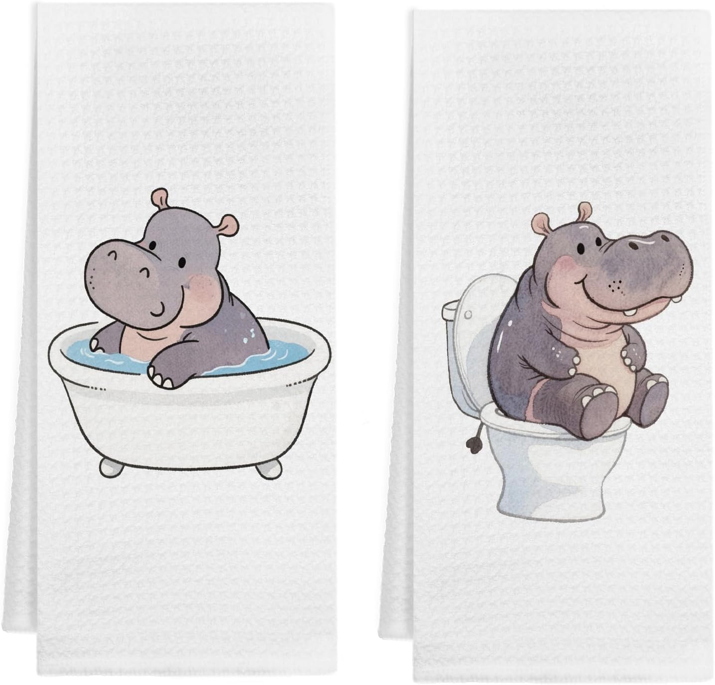 Hippo Bathroom Hand Towels, Kids Bathroom Decor, Hippo Animal Lover Gifts, Funny Cute Hippopotamus Decorative Hand Towels for Washroom Restroom Decor, 16x24 Inch Set of 2