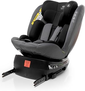 4BABY Kindersitz drehbar 360 ISOFIX Matt-Fix I-SIZE verstellbare Kopfstütze Sitz 0-36kg, 40-150 cm (Graphite)