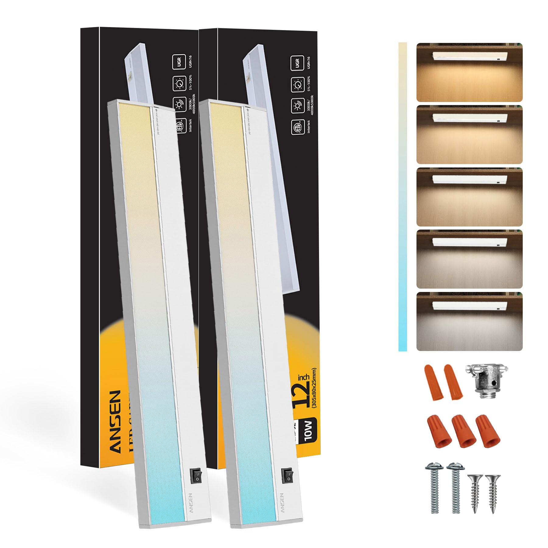 Ansen Unterschrankbeleuchtung, fest verdrahtet, 30,5 cm, 10 W, 666 lm, dimmbar, LED-Licht für Küche/Schrank, CRI 92+, R9 90+, 3 Farbtemperaturen, 3000 K/4000 K/5000 K (warmweiß, kaltweiß, Tageslicht