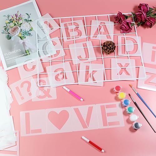Miniatura 5 de YEAJON Plantillas de letras de 2.5 pulgadas, plantillas de símbolos con números para manualidades, 66 plantillas de alfabeto de plástico