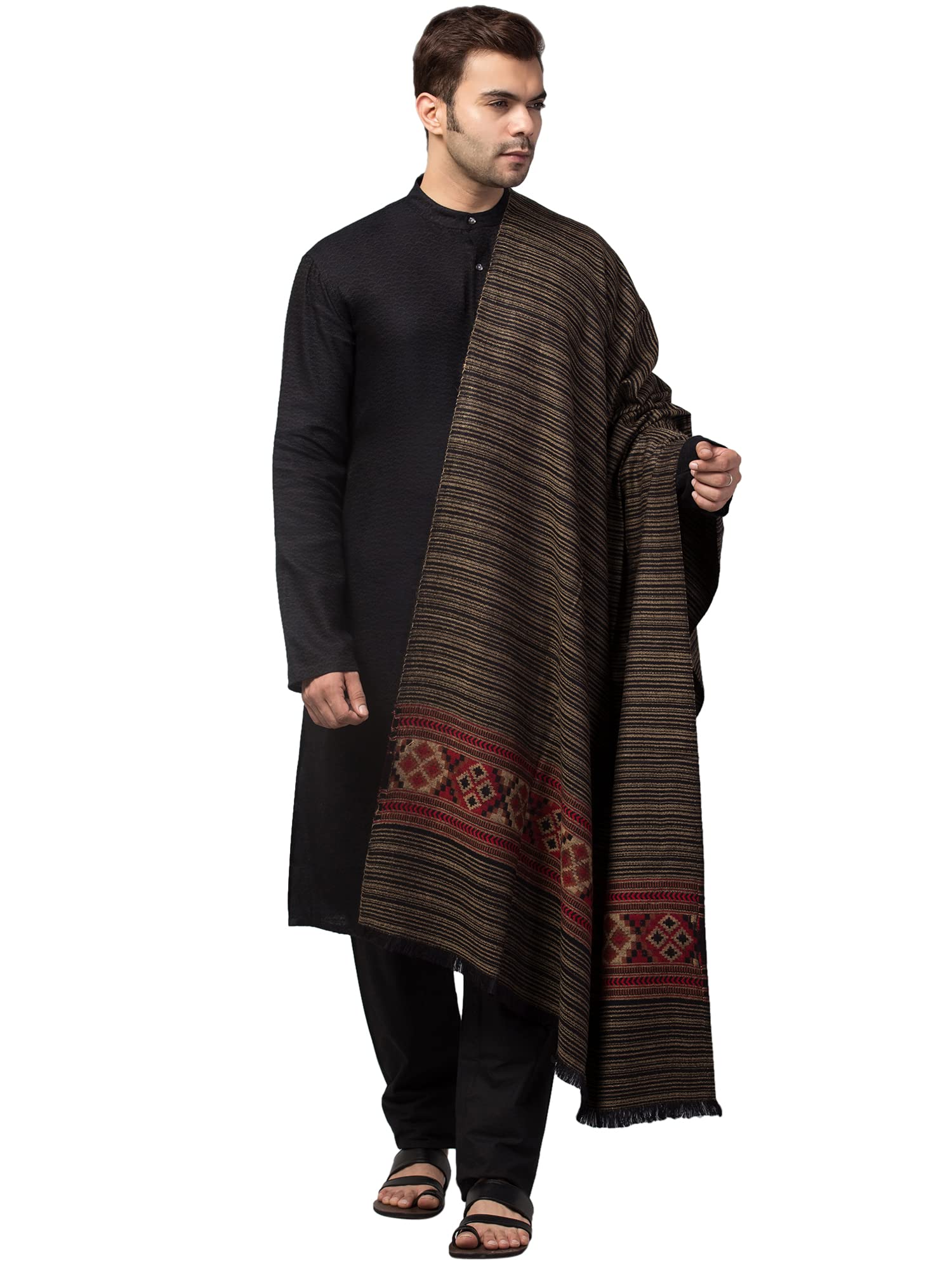 tweedle Ethnic Kullu Design Woven Shawl/Stole for Men, Woolen Scarf for Winters-picture-28