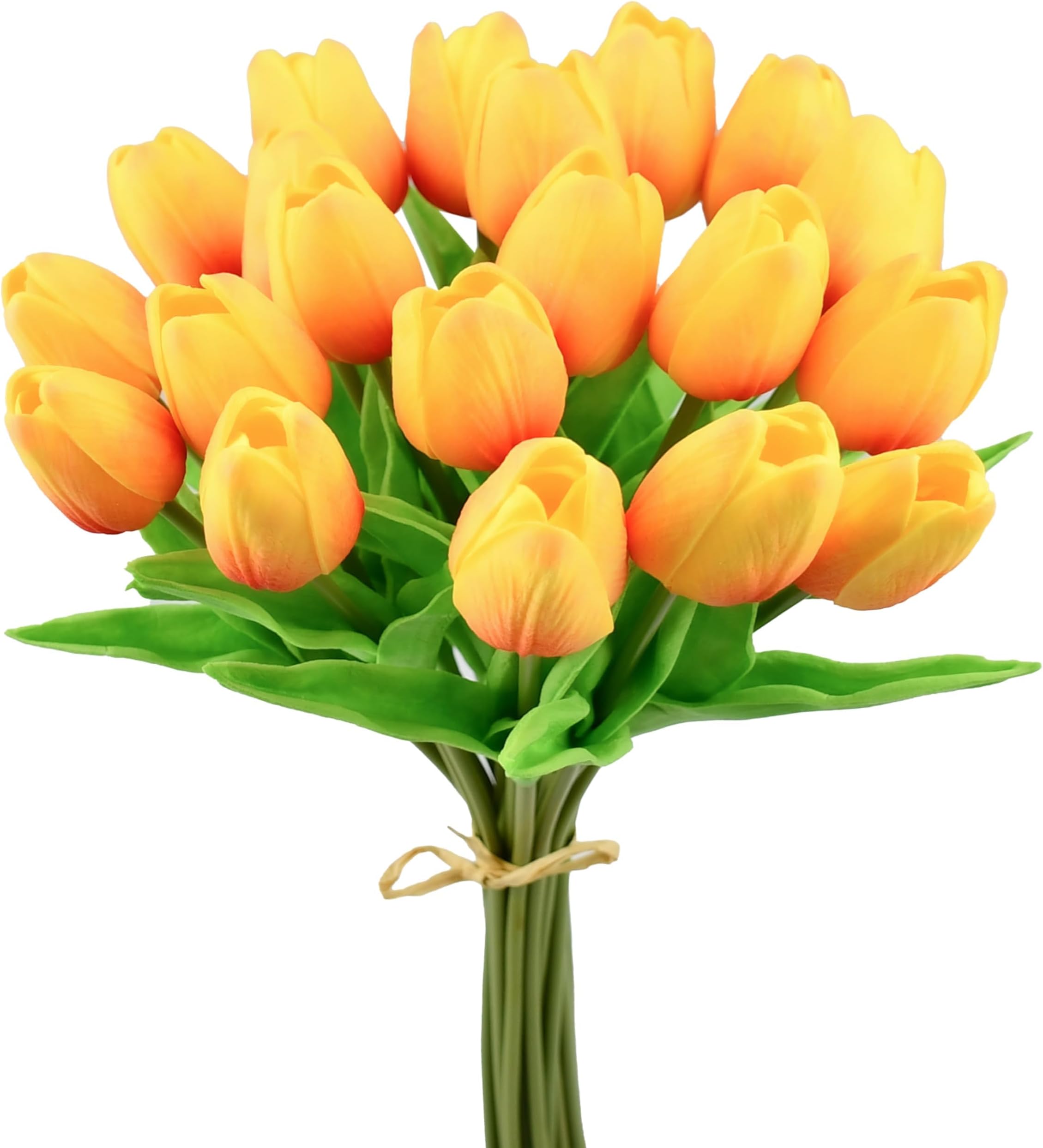 Mandy's Sunset Artificial Tulips Flowers Centerpiece, 13.5" Lifelike PU Fake Floral Stems 20pcs for Kitchen Island & Dining Table, Spring Decor for Easter