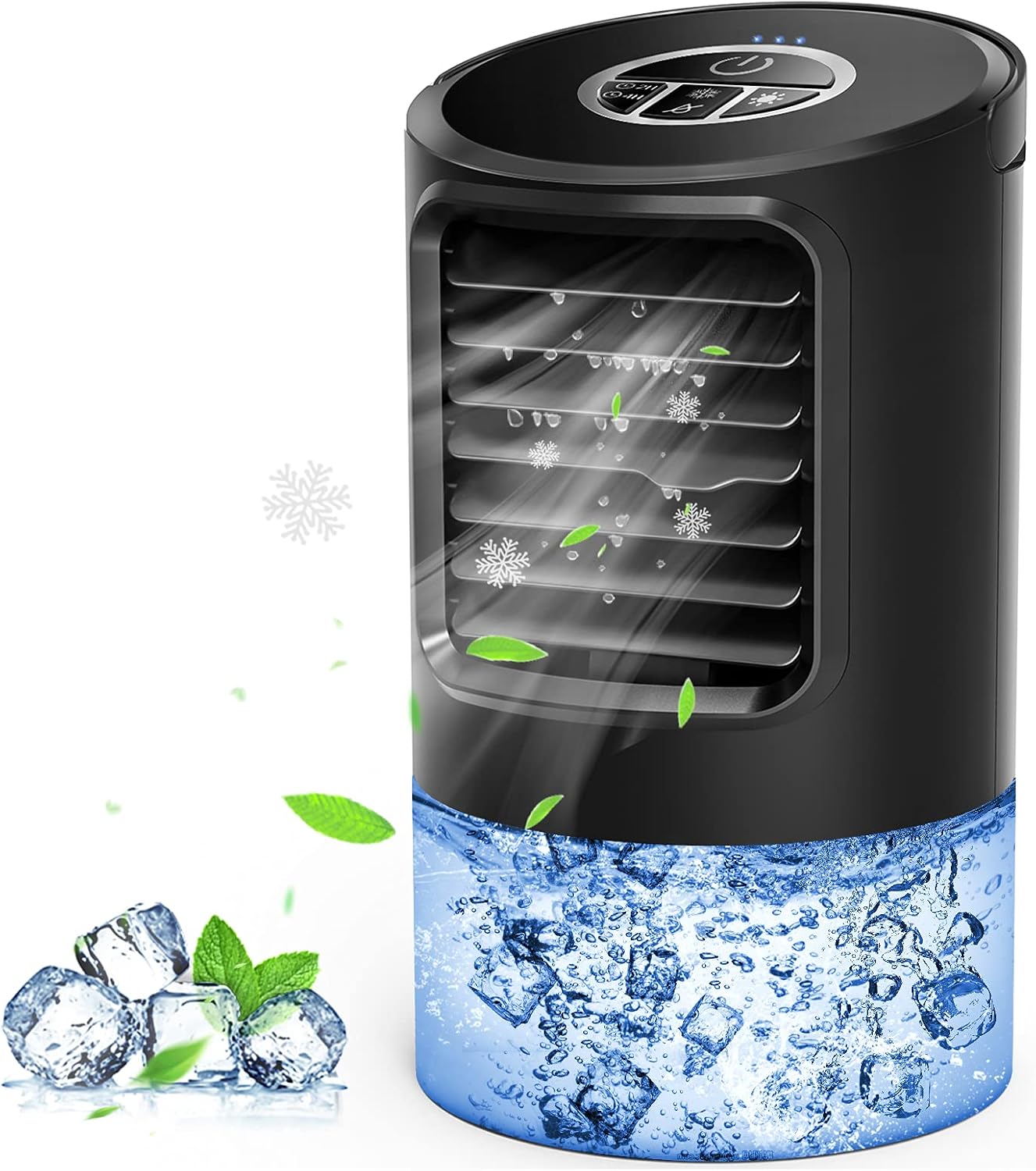 Portable Air Conditioner, Mini Personal Air Cooler Desk Fan 3 Speeds, Timer, 7 Colors LED Light Air Cooling Fan with Handle Quiet Air Circulator Humidifier Misting Fan for Small Room Home, Office