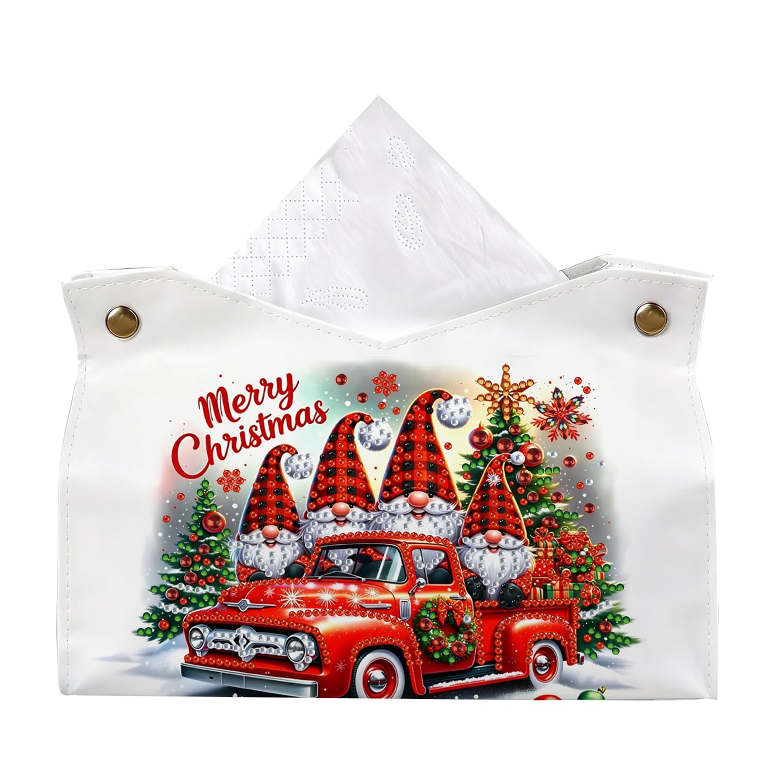 POETRYDRAW Gnome Christmas Truck Diamond Art Tissue Box for Adults