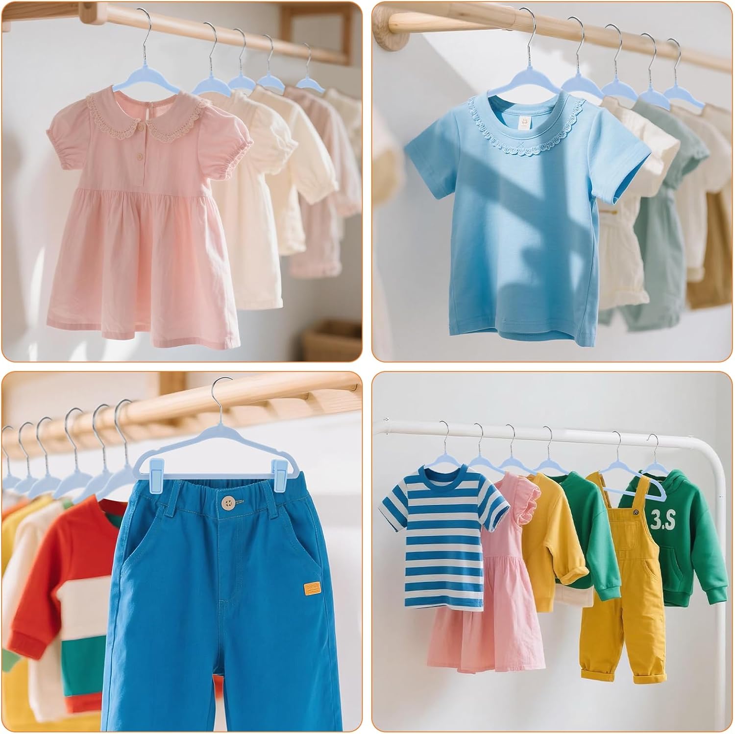 Velvet Baby Hangers with Clips (30 Pack) | 11” Ultra-Slim Baby Clothes Hangers | Non-Slip Felt | Space-Saving Nursery & Infant Closet Organizer | Blue - Image 7