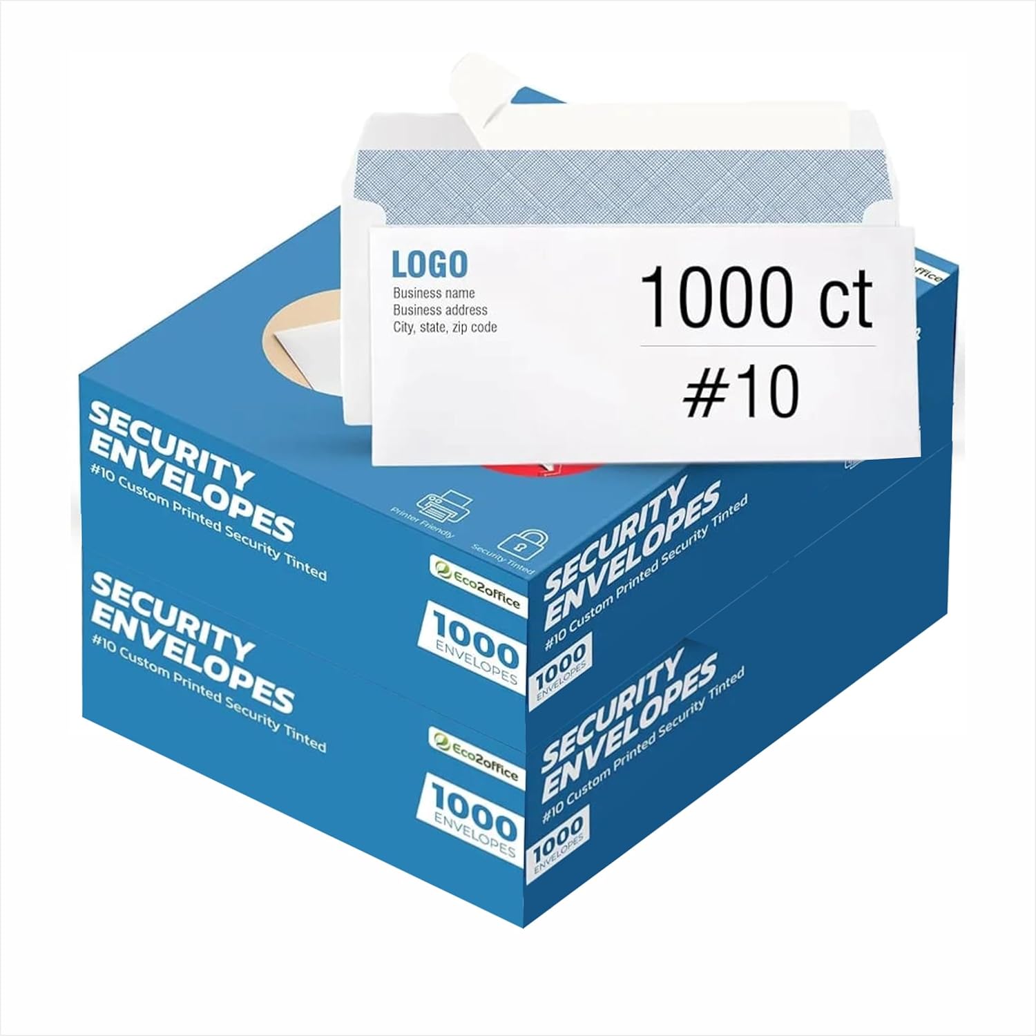 1000#10 Custom Printed Security Tinted Envelopes Letter Size Self Seal, Windowless Mailing Envelopes, Personalized with Logo and Address, Size 4-1/8 X 9-1/2", 24 LB Plain White
