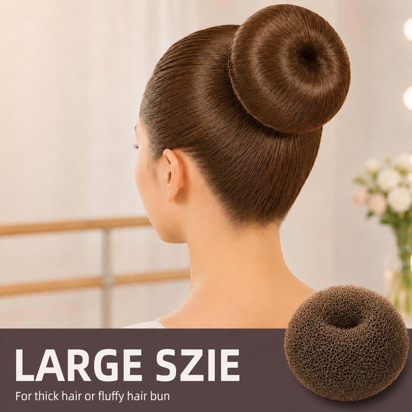 Kit para hacer moños de pelo para niñas, 4 tamaños, color marrón claro, juego completo con 40 horquillas, 5 bandas elásticas, 1 barra de cera para el cabello y 3 peines, herramientas de peinado