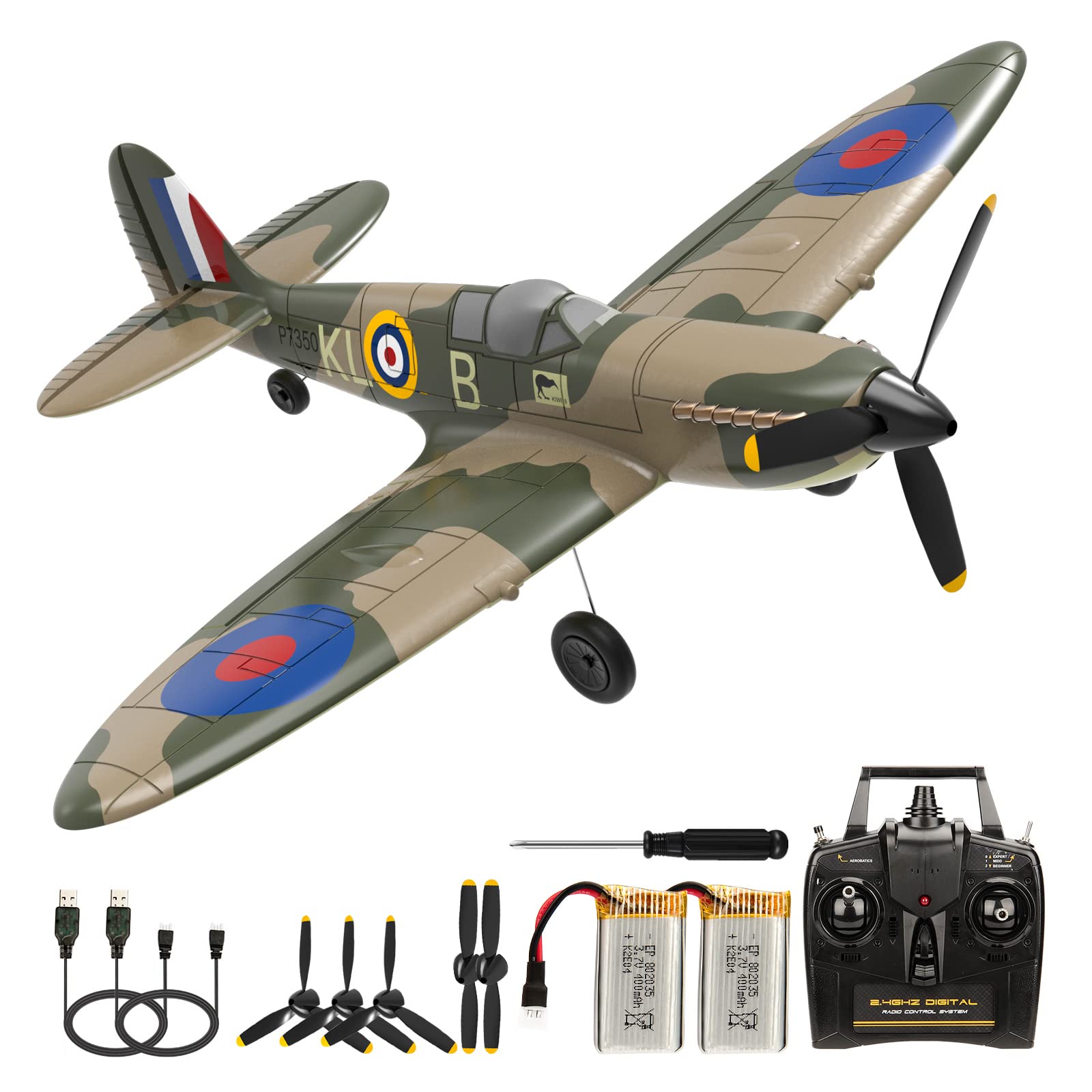 Photo 1 of ANTSIR Remote Control Airplane 4-CH RTF RC Plane, WW2 Spitfire Warbird Radio Controlled Aircraft for Beginners with Gyro System, One Key Aerobatic