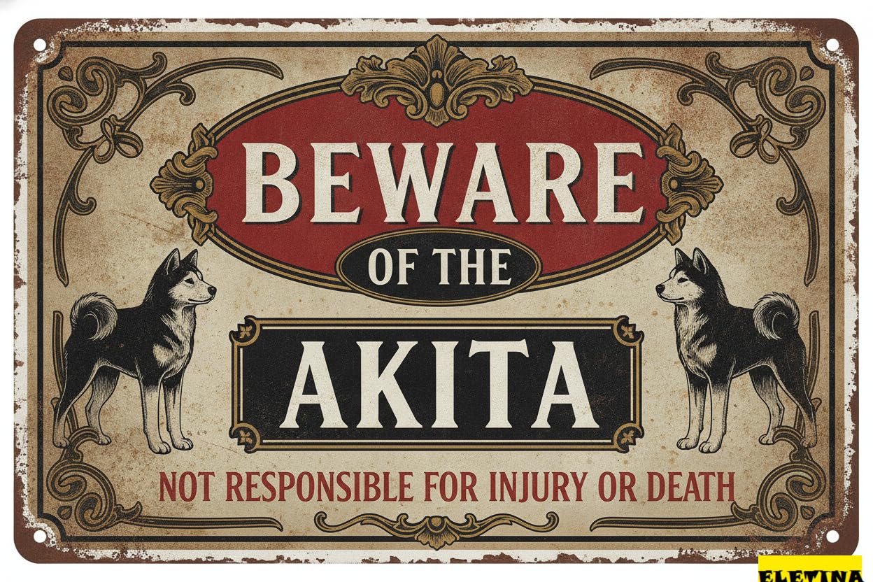 Tin Sign for Man Cave Beware Of The Dog Akita Aluminum Metal Tin S Outdoor Yard Warning Fence Yard Home Kitchen Farm Garden Wall Decor 8x12 Inch Private Property Decorative