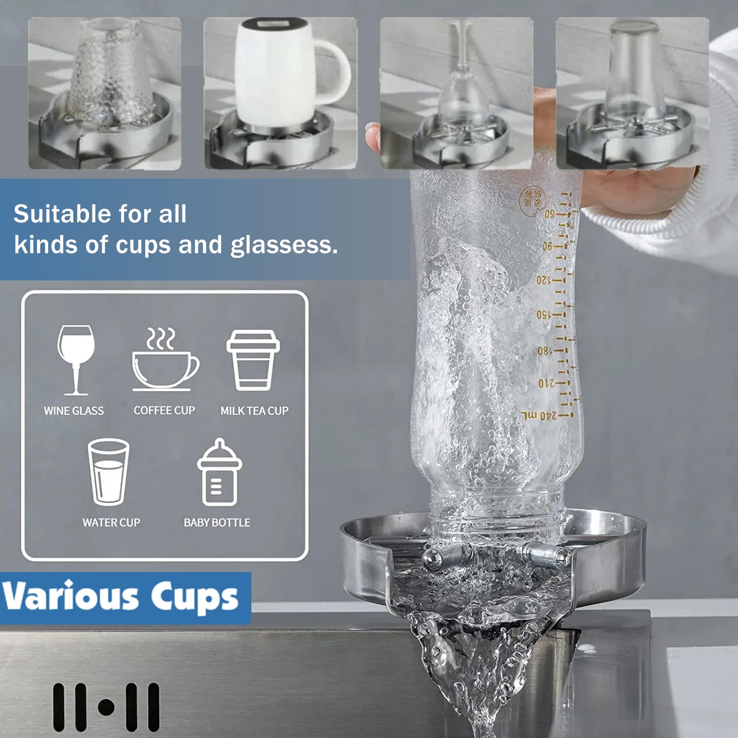 Edelstahl Tassenreiniger, Glasspüler Bar Counter Automatischer Tassenreiniger Edelstahlwaschmaschine Maschinenbar Glasspüler für Hotel Bar Coffee Shop