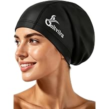 Extra Large Fabric Swim Cap with Waterproof Silicone Layer for Black Women Adult Men Long Hair Braids Locs Dreadlocks